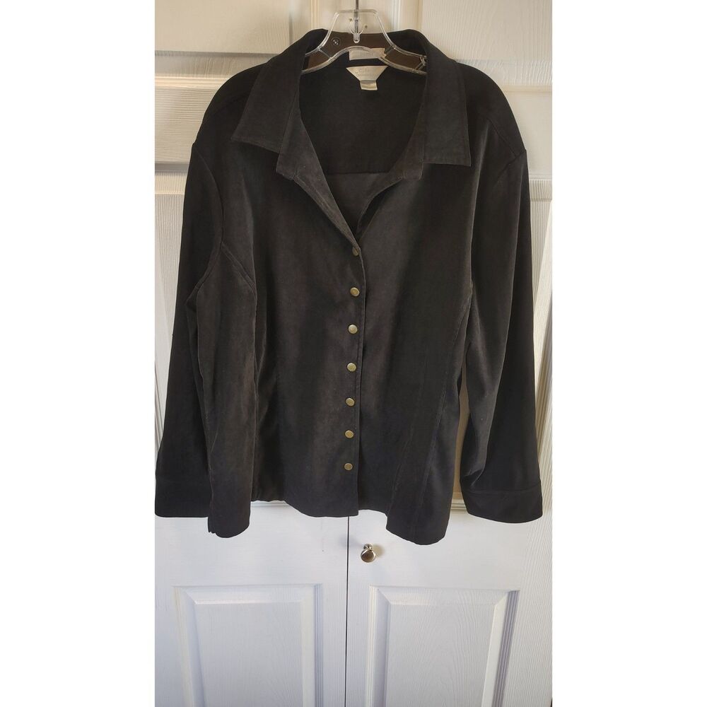 C.J. Banks Women's Plus Size Faux Suede Button-Down Shirt Jacket, Size 3X